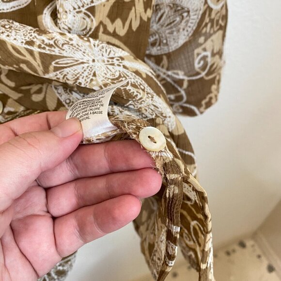 Alfred Dunner Women's Sheer Brown Cream Butterfly Floral Button Front Blouse - Picture 9 of 10